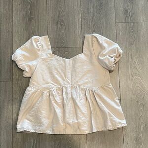Square Neck Puff Sleeve Peplum Blouse — White